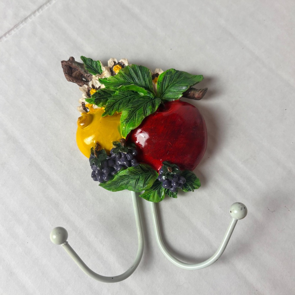 Vintage Fruit Medley Wall Hook Magnet Apple Pear Grapes Kitchen Key Holder 5in